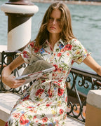Floral Print Midi Dress with Collar Tie