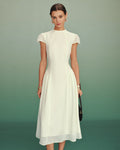 Apricot A-Line Midi Dress with Mock Neck
