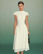 Apricot A-Line Midi Dress with Mock Neck