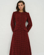 Crimson Lantern Sleeve A-Line Midi Dress