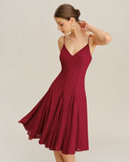 Red Chiffon A-Line Midi Slip Dress