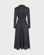 Polka Dot Midi Dress with Black Collar