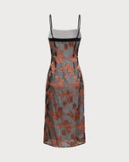 Caramel Floral Print Midi Dress
