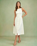 White Midi Dress with Button Tie Detail
