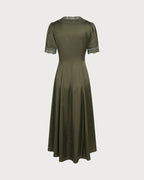 Emerald Lace Satin Midi Dress