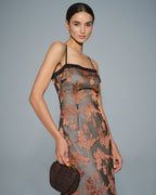 Caramel Floral Print Midi Dress