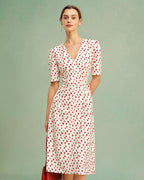 V-Neck Midi Dress in Apricot Floral Print