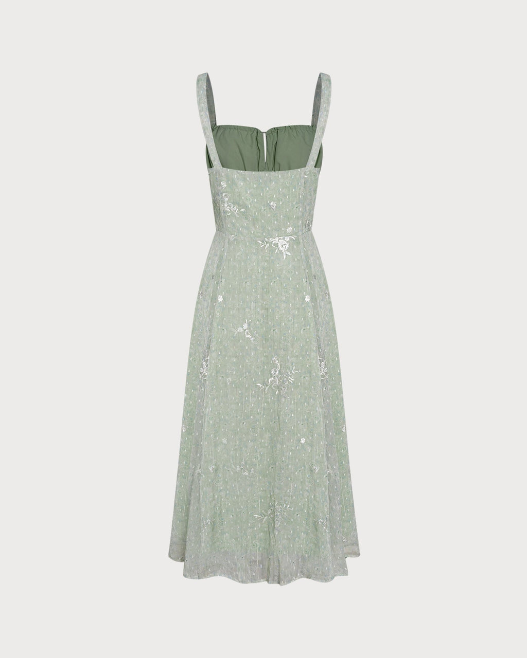 Green Jacquard A-Line Midi Dress with Slip Design