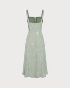 Green Jacquard A-Line Midi Dress with Slip Design