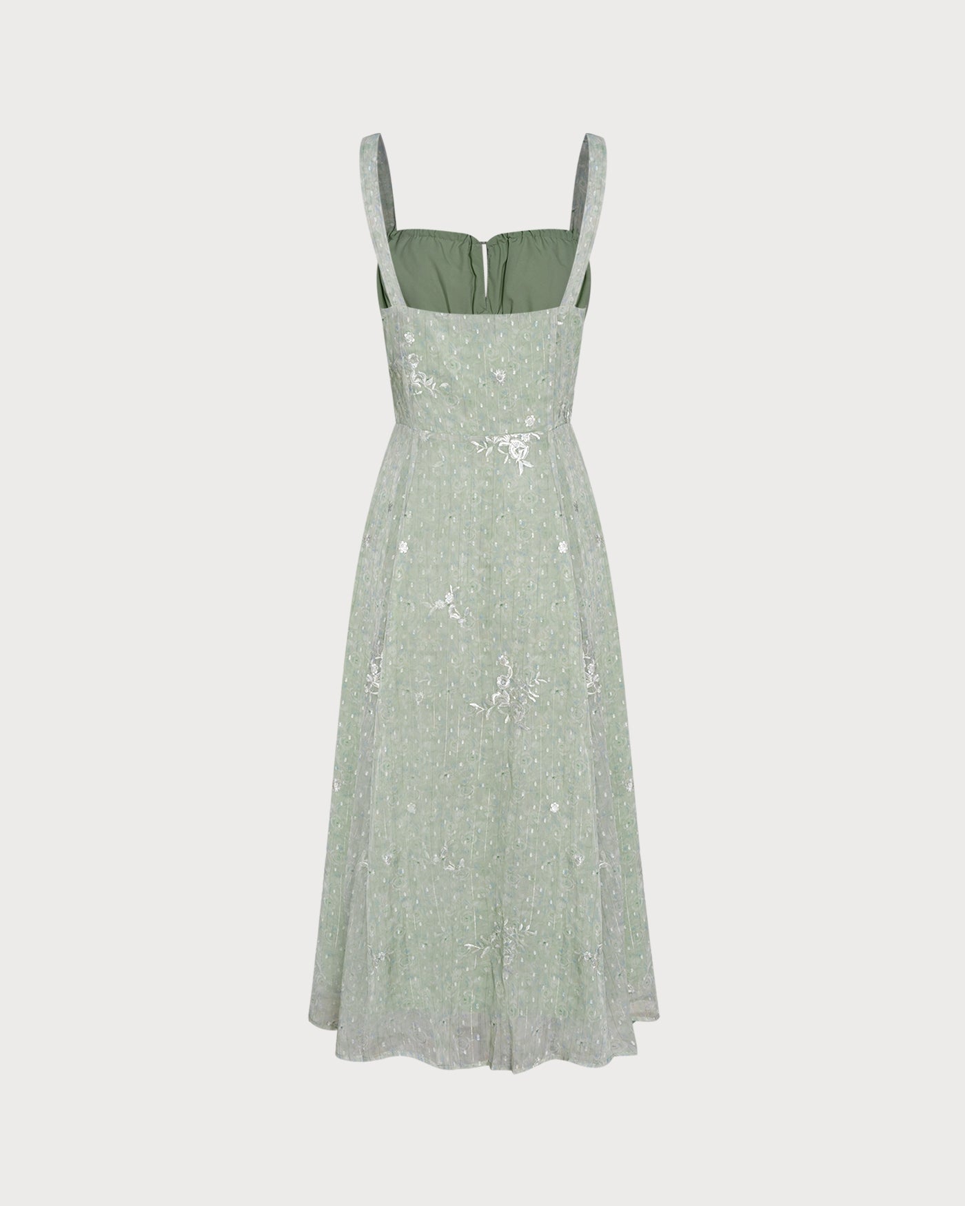 Green Jacquard A-Line Midi Dress with Slip Design
