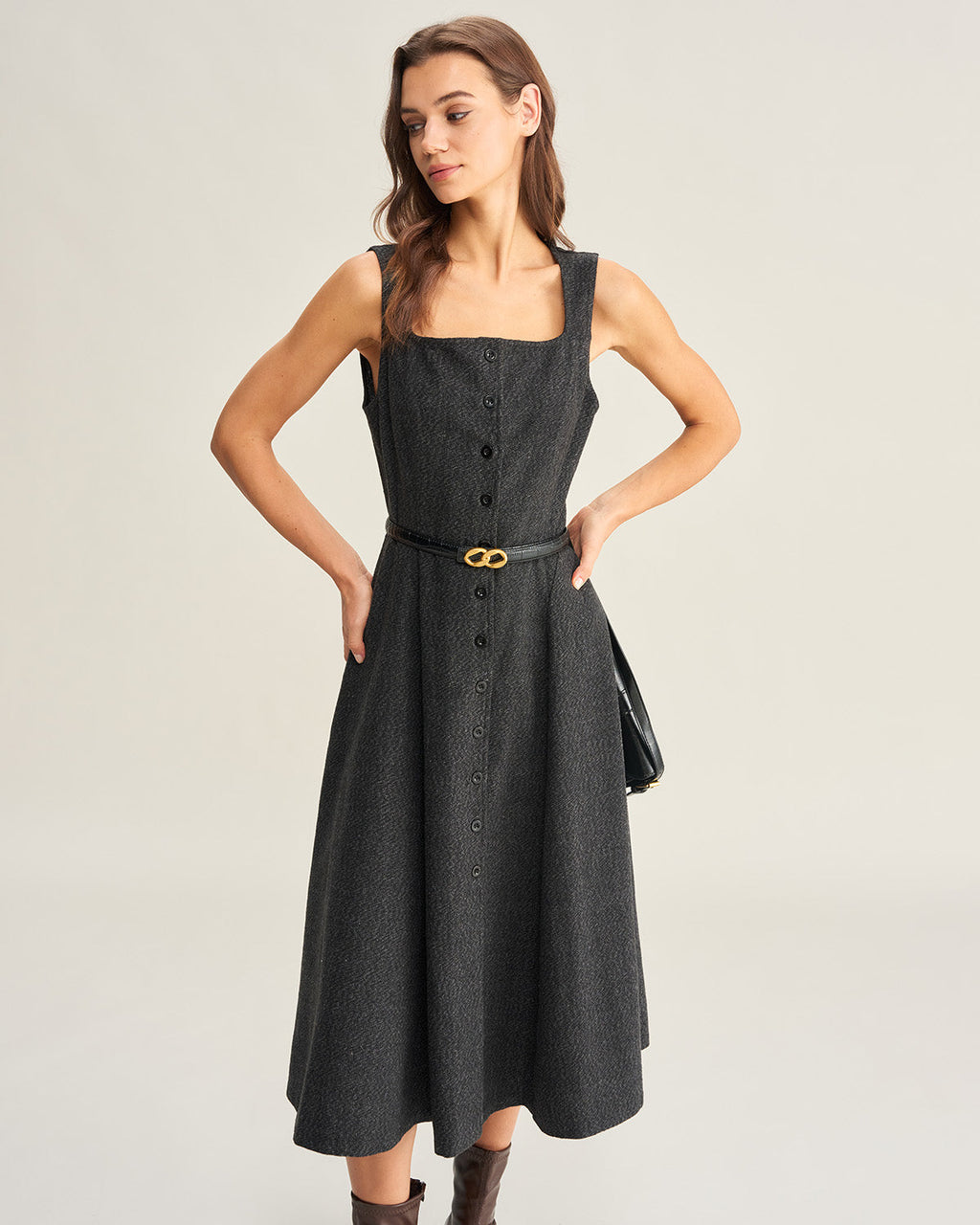 Sleeveless Midi Dress in Grey Tweed