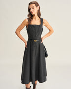 Sleeveless Midi Dress in Grey Tweed