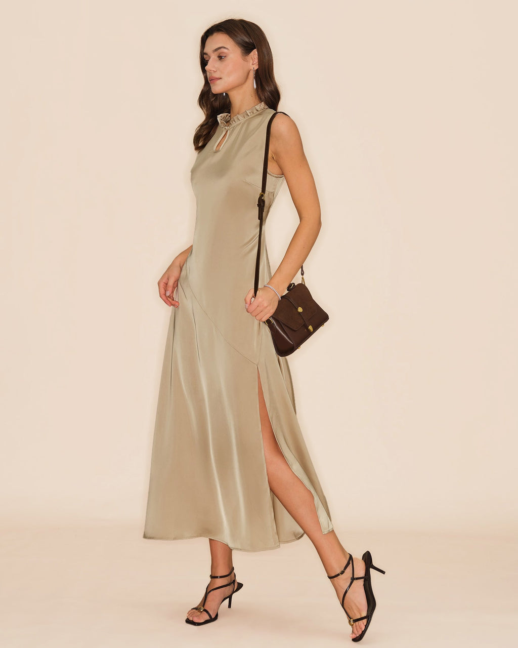 Ruffled Midi Dress in Apricot