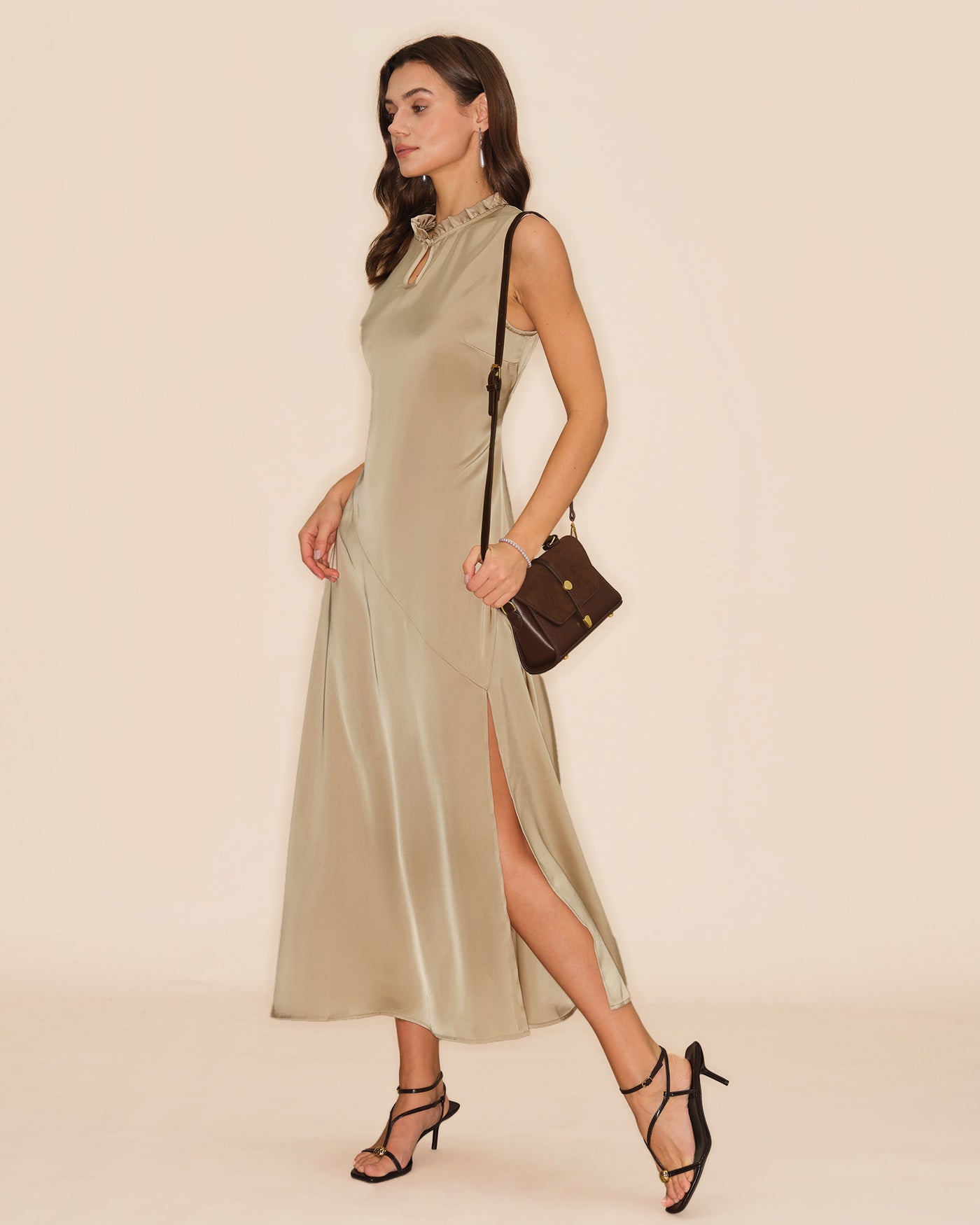 Ruffled Midi Dress in Apricot