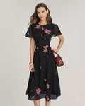 Floral Midi Dress with Black Cut-Out Details