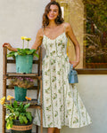 Apricot Floral Midi Dress with Tie Straps