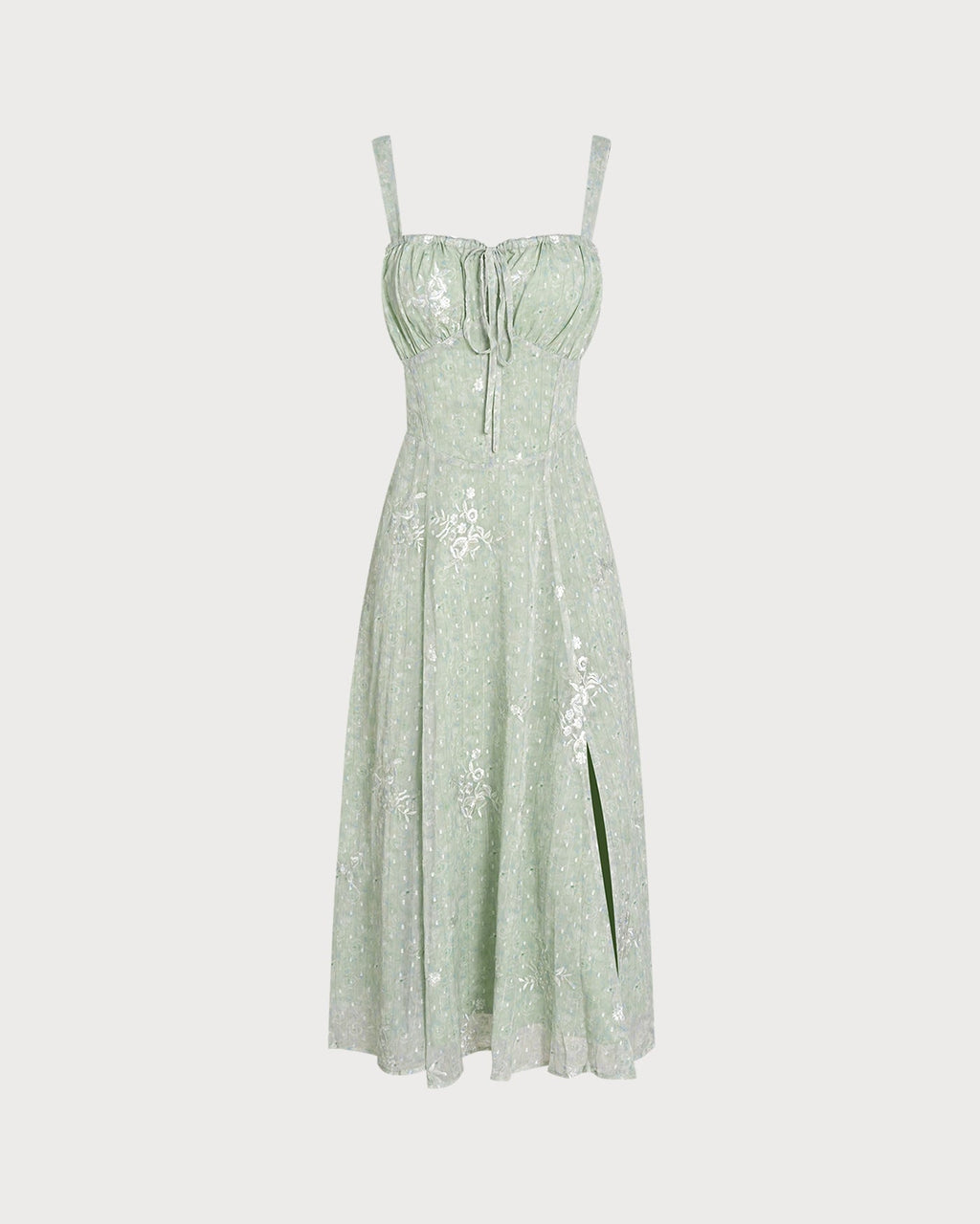 Green Jacquard A-Line Midi Dress with Slip Design