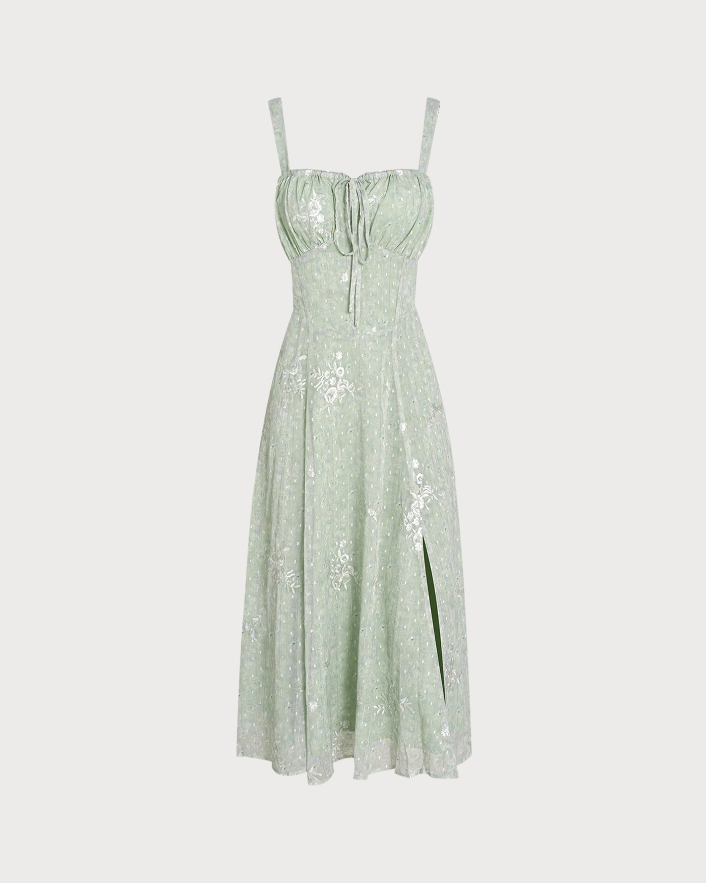 Green Jacquard A-Line Midi Dress with Slip Design