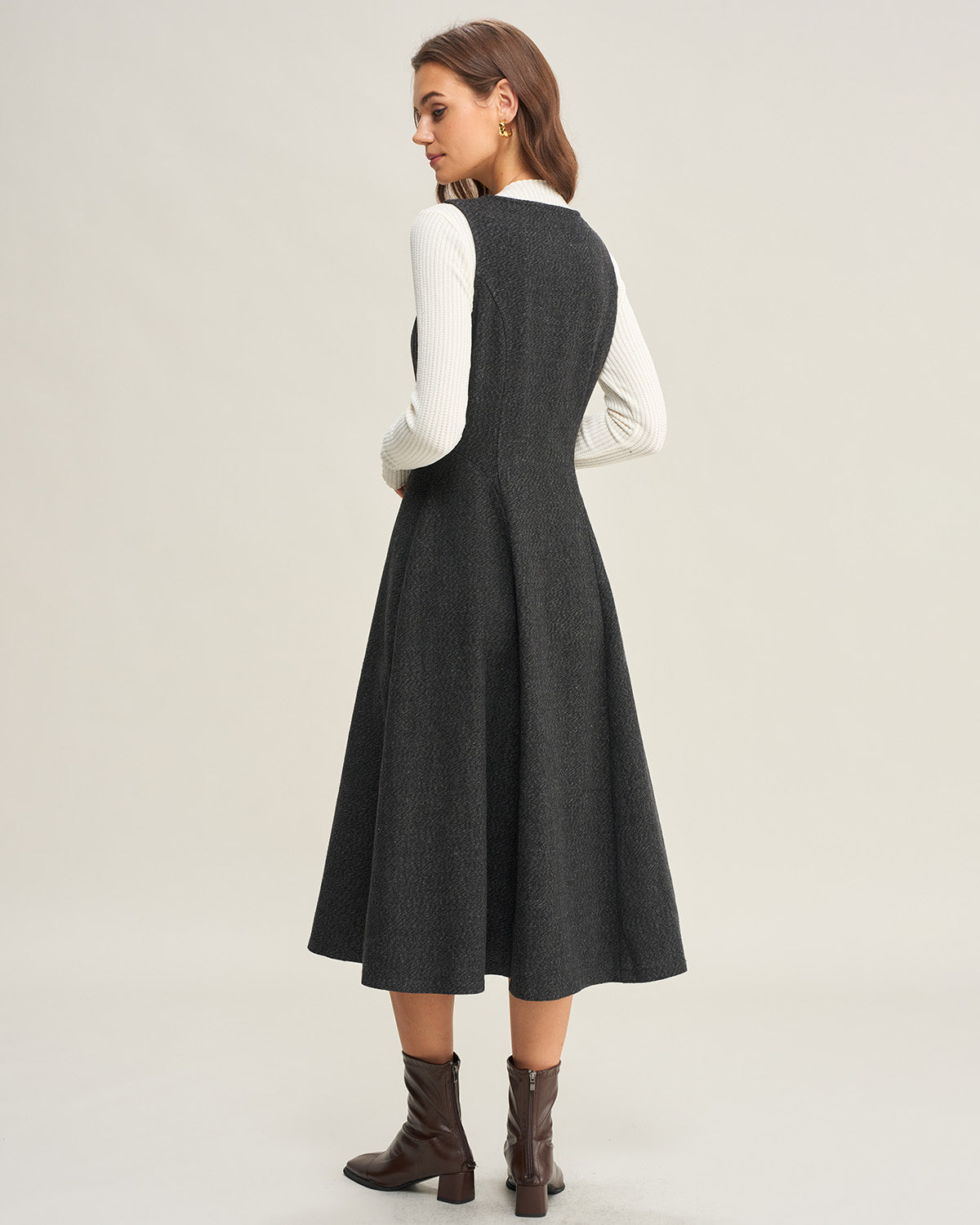 Sleeveless Midi Dress in Grey Tweed