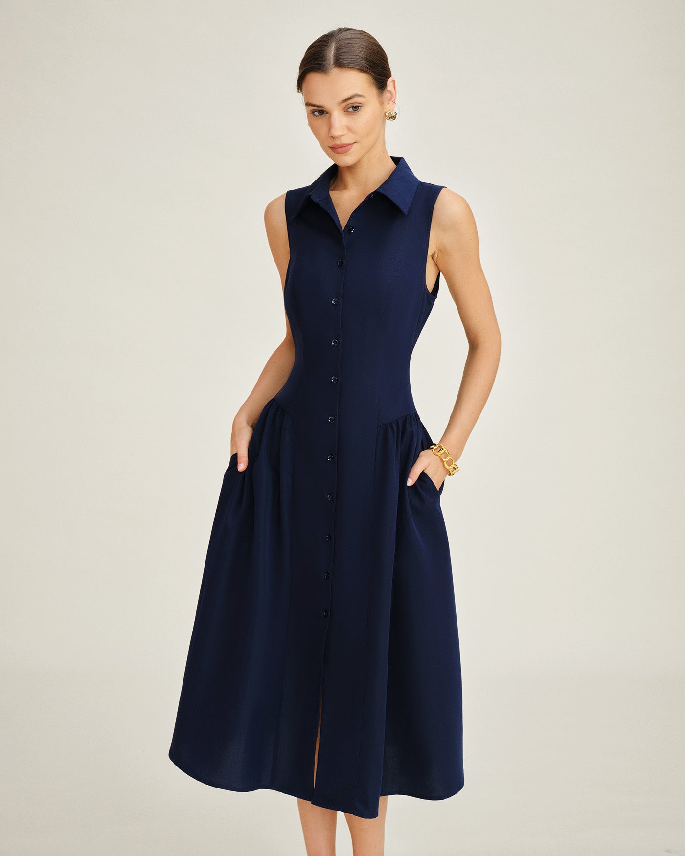 Blue Collar Button-Up Midi Dress