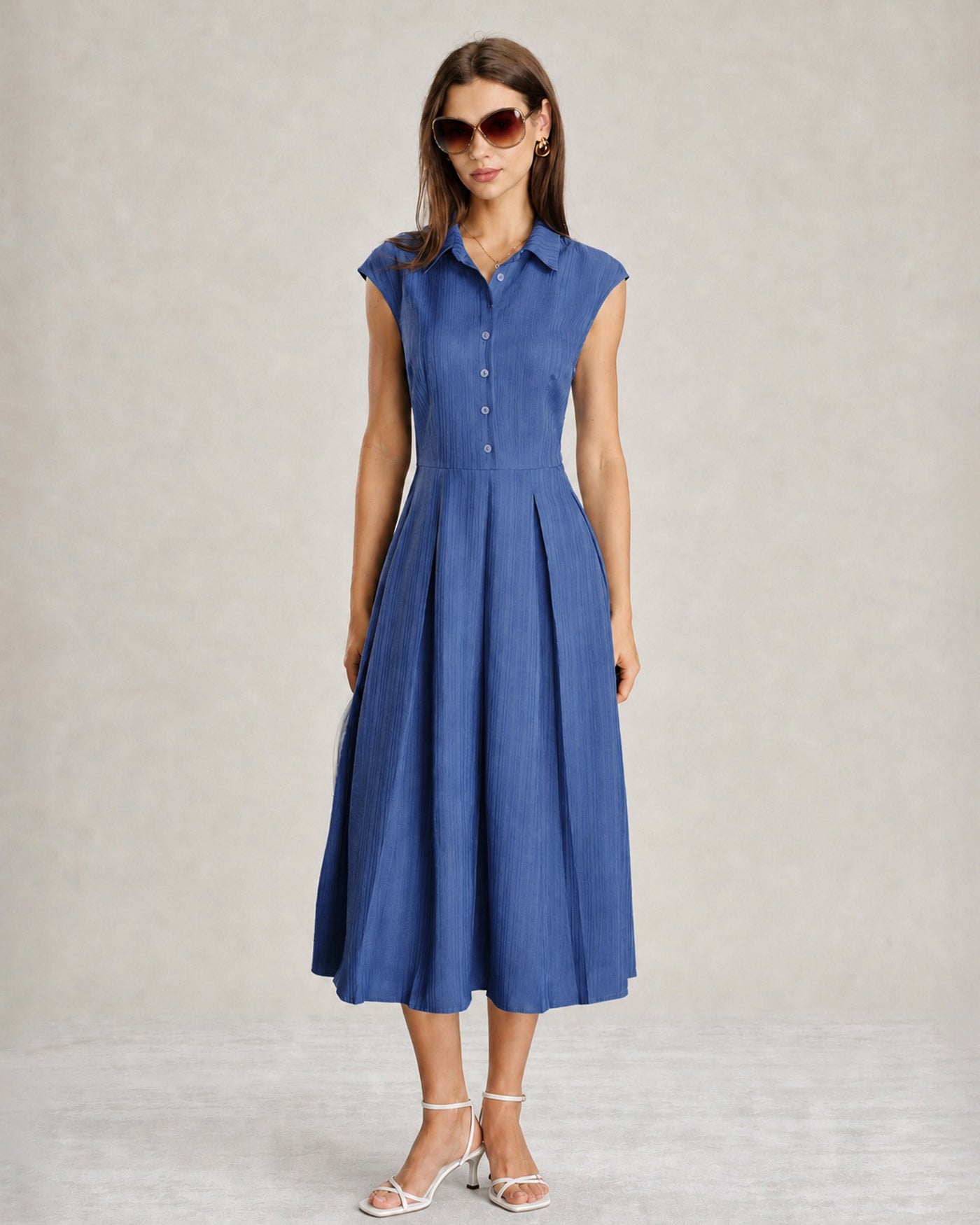 Blue Collar Button-Up Midi Dress