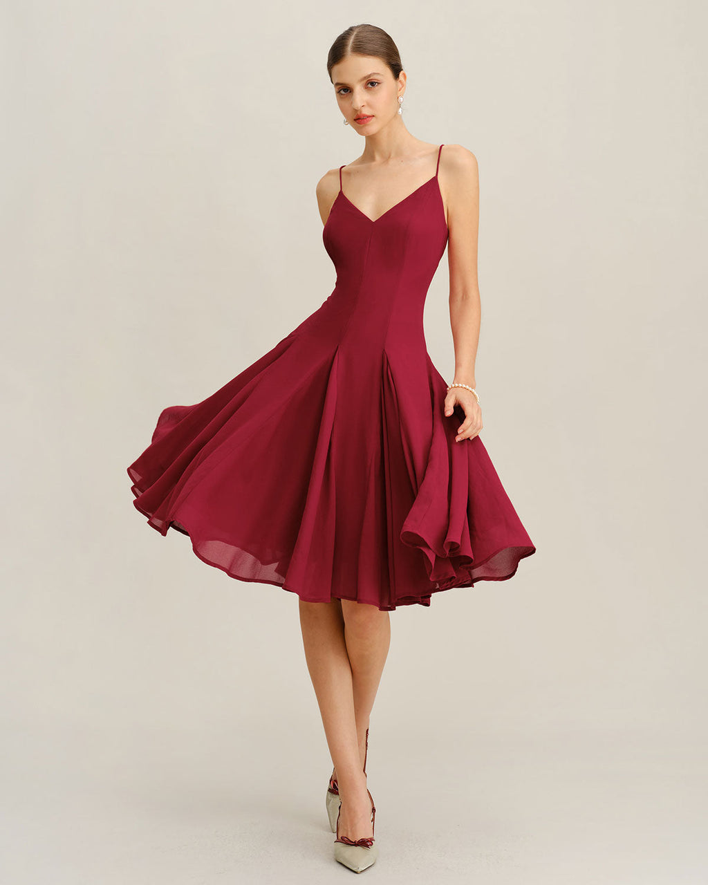 Red Chiffon A-Line Midi Slip Dress