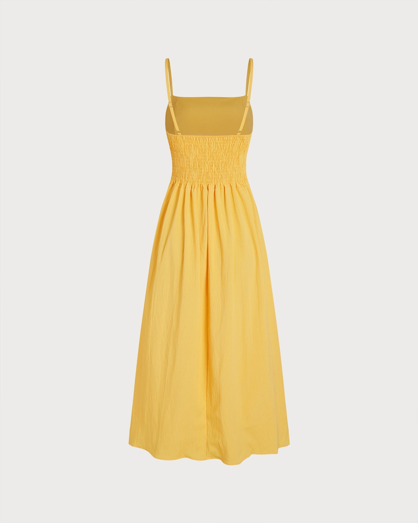Yellow A-Line Midi Dress with Shirred Details