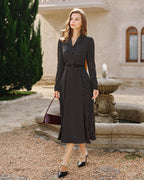 Polka Dot Midi Dress with Black Collar