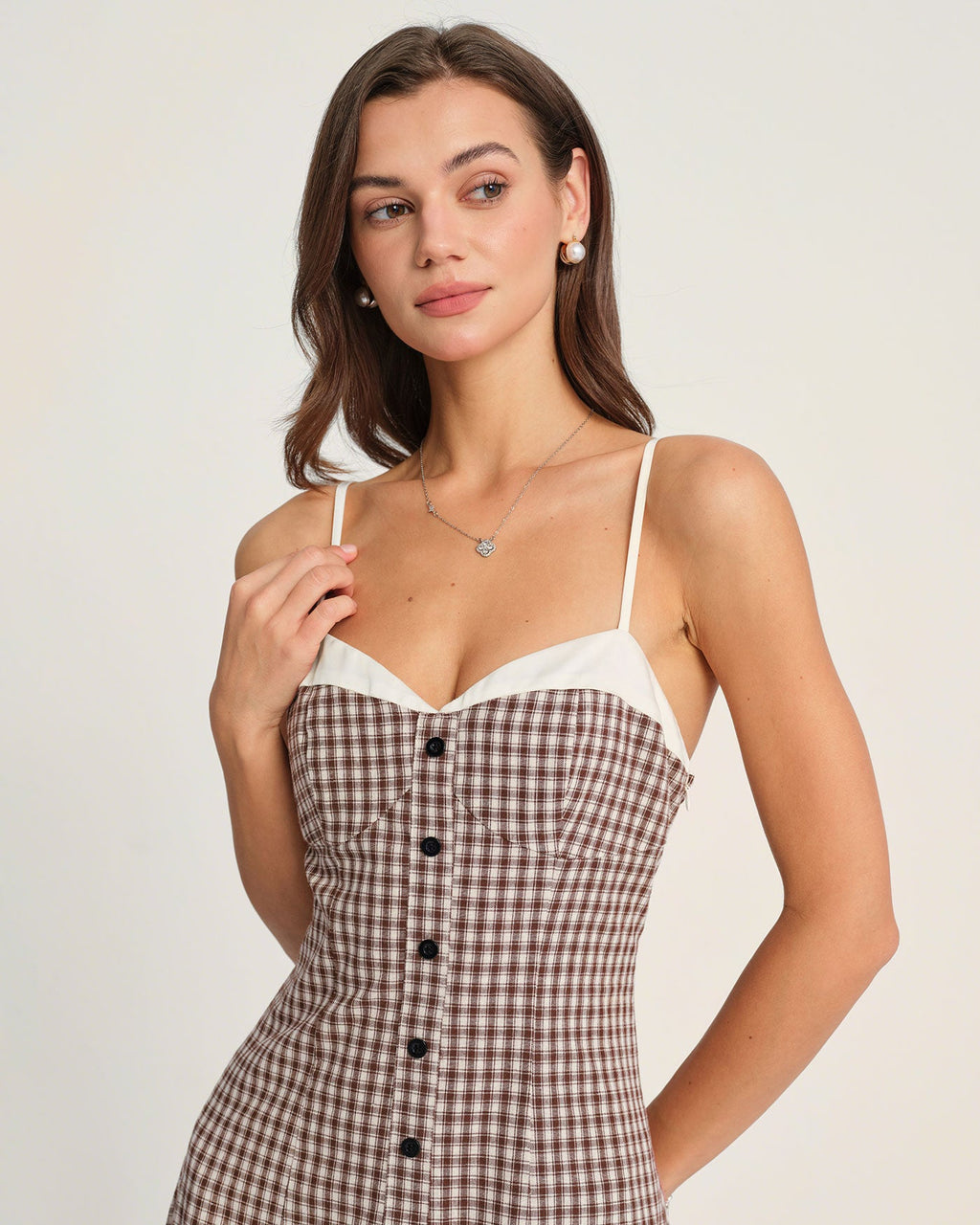 Coffee Checkered Midi Dress