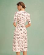 V-Neck Midi Dress in Apricot Floral Print