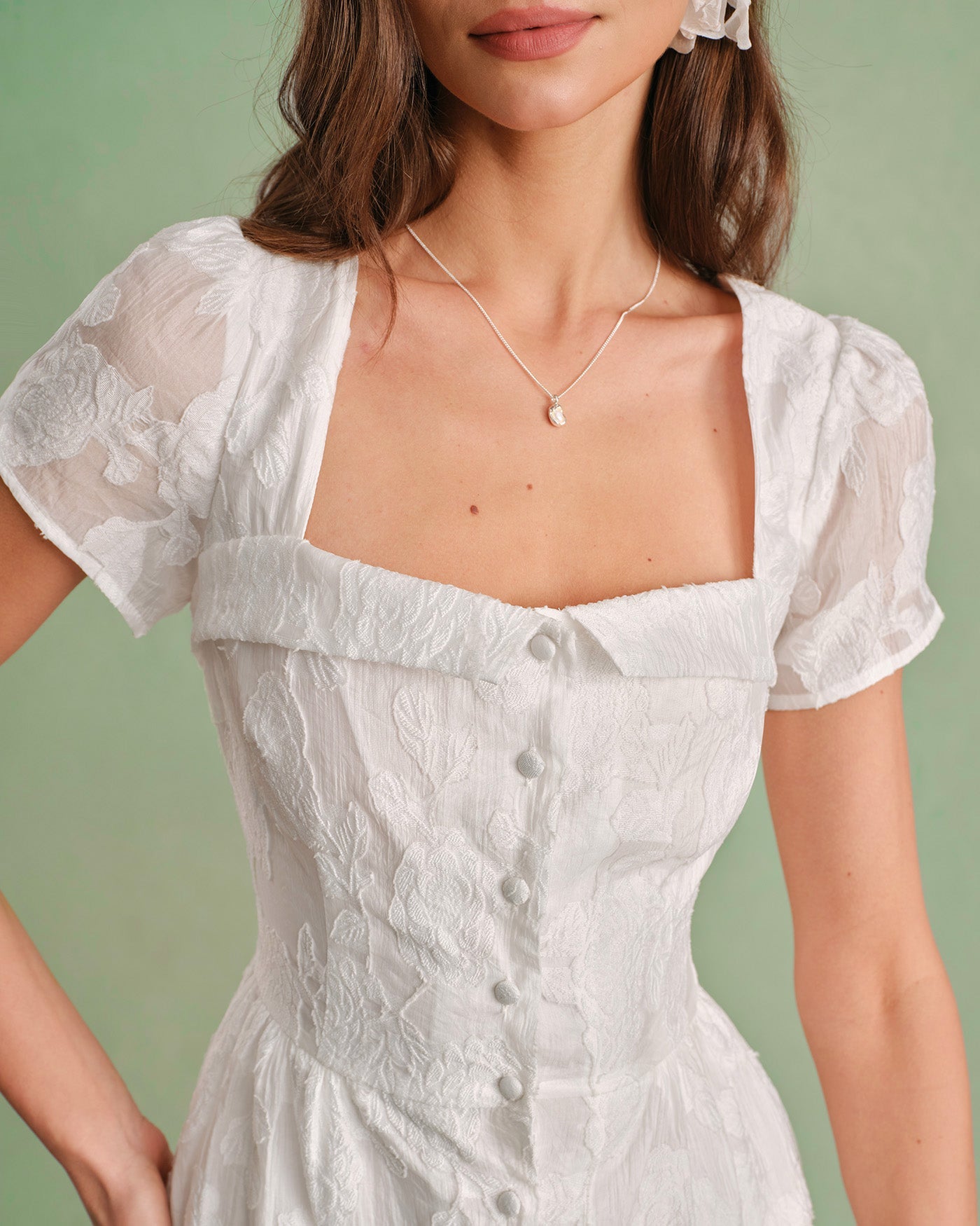 White Cross-Back Square Neck Midi Dress