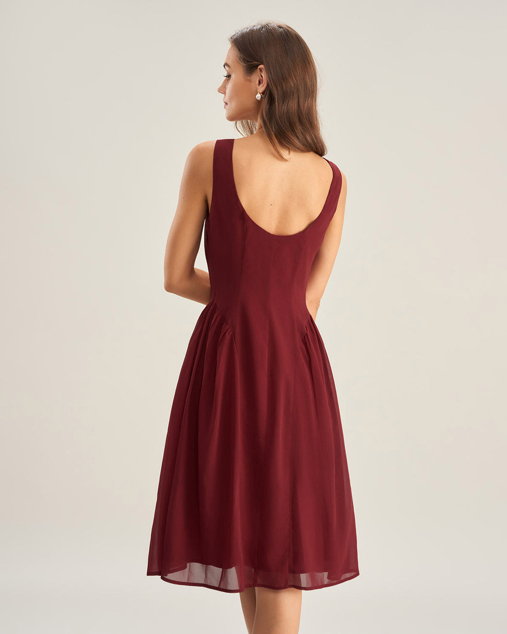 Wine Red Sleeveless Midi Dress in Chiffon