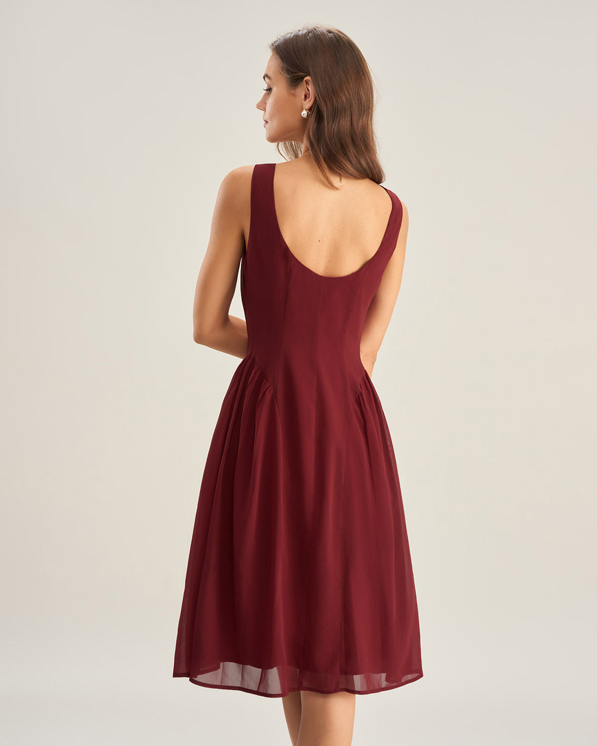 Wine Red Sleeveless Midi Dress in Chiffon