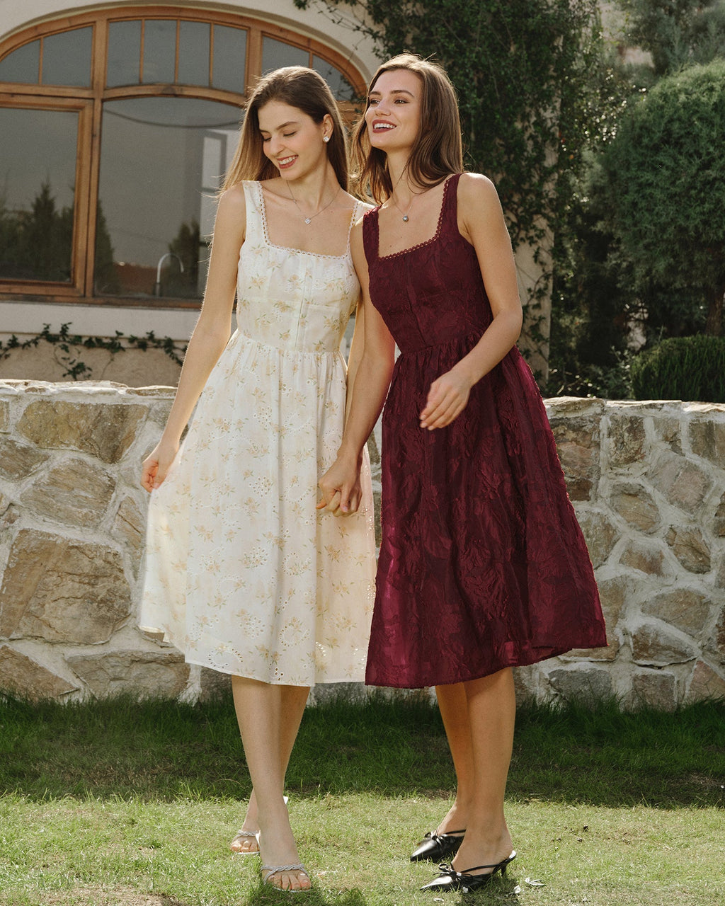 Yellow Floral Gathered Midi Dress