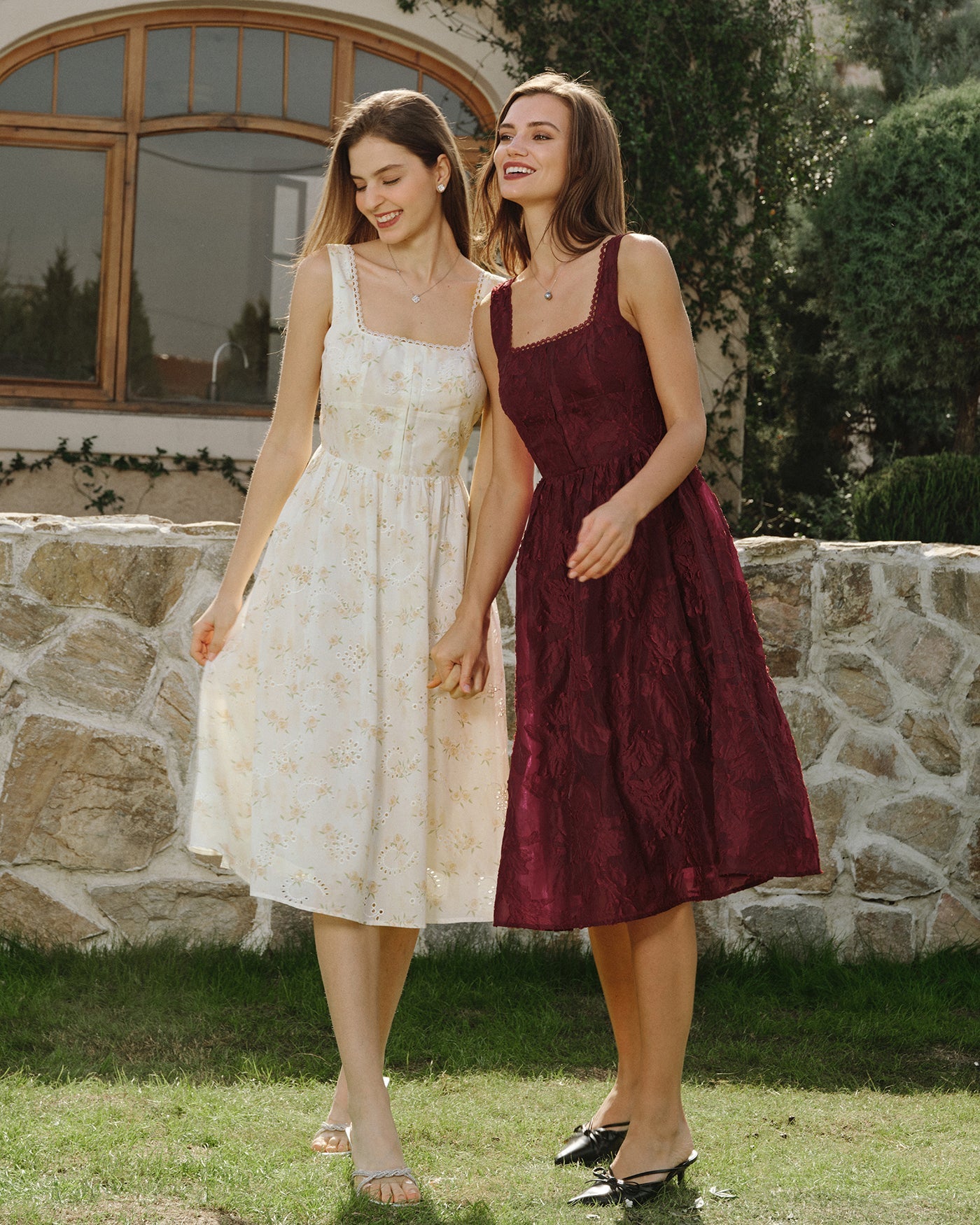 Yellow Floral Gathered Midi Dress