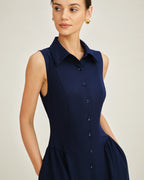 Blue Collar Button-Up Midi Dress