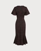 Floral Midi Dress with Black Square Neck and Butterfly Sleeves
