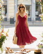 Red Chiffon A-Line Midi Slip Dress