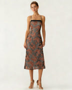 Caramel Floral Print Midi Dress