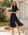 Blue Turtle Print Midi Dress with Butterfly Sleeves