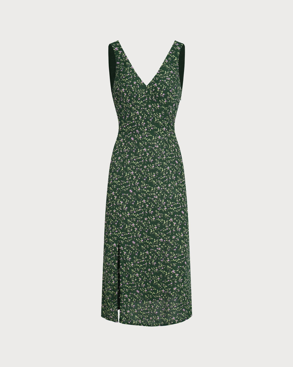 Floral Midi Dress with V-Neck in Green