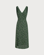 Floral Midi Dress with V-Neck in Green