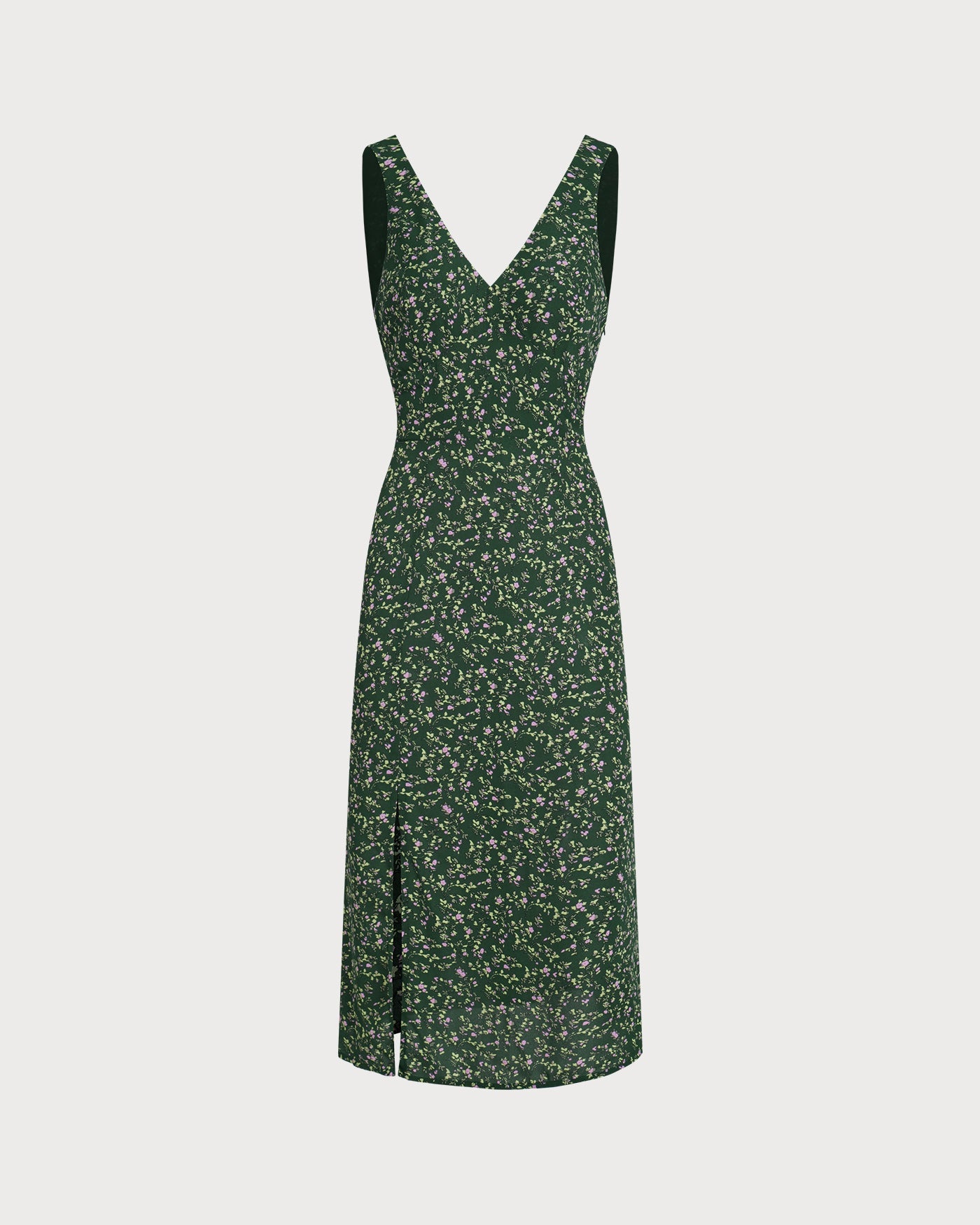 Floral Midi Dress with V-Neck in Green