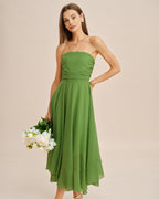 Flowy Green Strapless Midi Dress