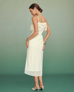 Chiffon Midi Dress with Apricot Ruffle Details