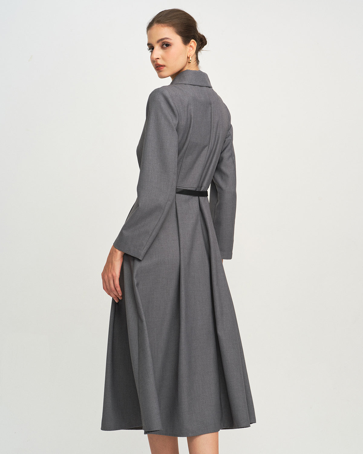 Charcoal A-Line Midi Dress with Button Detail