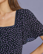 Floral Butterfly Sleeve Midi Dress in Purple