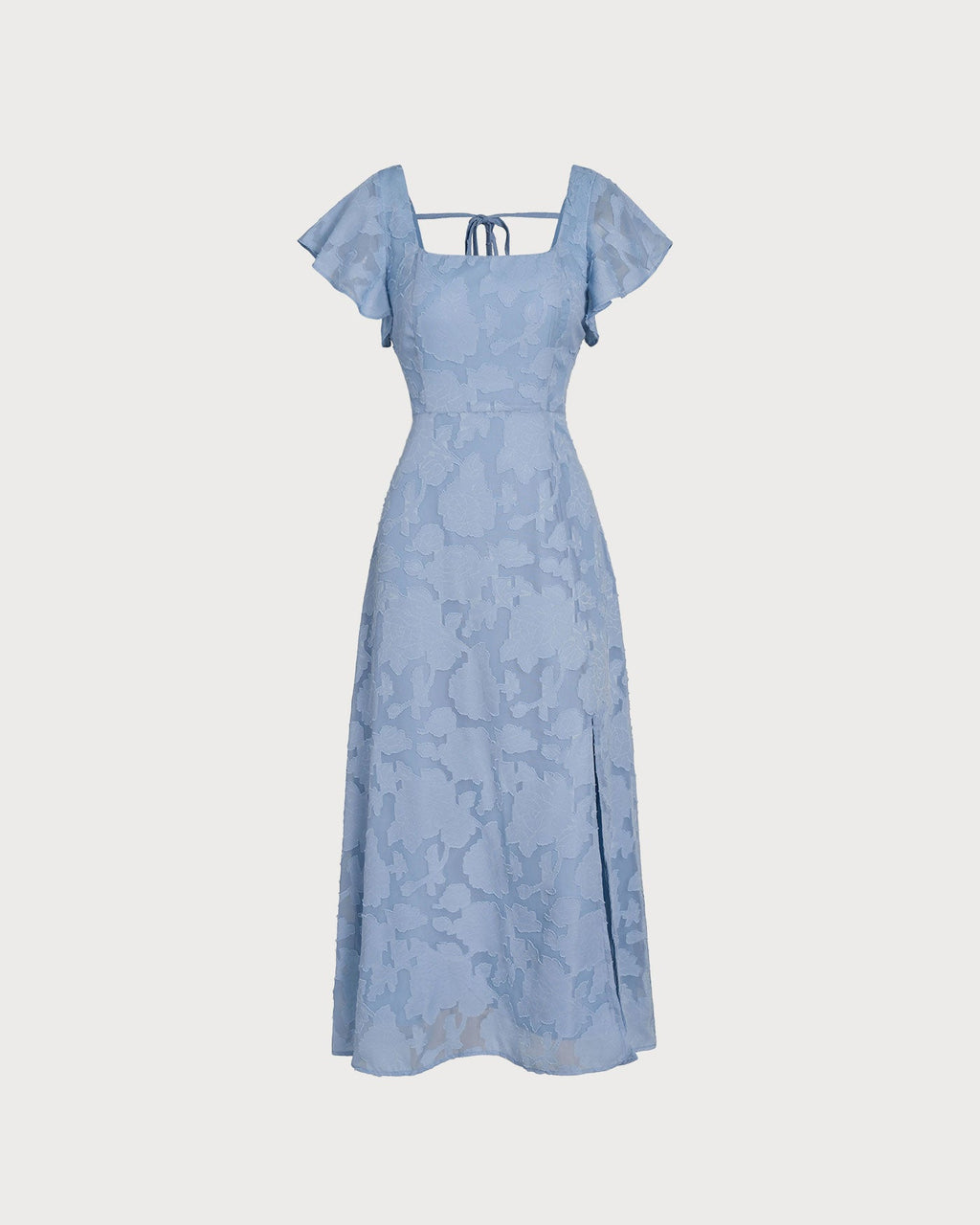 Floral Print Square Neck Midi Dress in Blue
