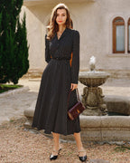Polka Dot Midi Dress with Black Collar