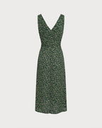 Floral Midi Dress with V-Neck in Green